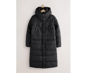 Next Black Shower Resistant Padded Hooded Longline Coat
