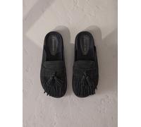 Next Black Signature Premium Leather Suede Fringe Footbed Mules Black EU 40 (UK 6.5)