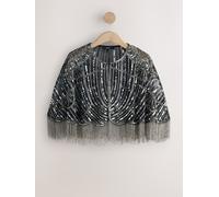 Next Black/Silver Grey Embellished Beaded Cape Jacket