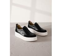 Next Black Slip On Signature Leather Chunky Wedge Platform Trainers