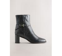 Next Black Snake Textured Leather Forever Comfort Hardware Trim Ankle Boots
