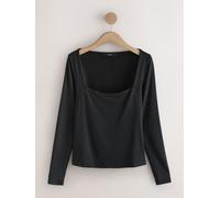 Next Black Soft Touch Slinky Nylon Square Neck Long Sleeve T-Shirt