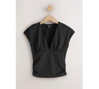 Next Black Soft Touch Slinky V-Neck Ruched Short Sleeve Top