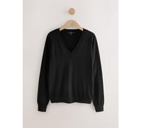Next Black Soft Touch V-Neck Cotton Rich Jumper