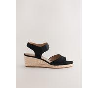 Next Black Standard Fit Round Toe Elastic Strap Detail Wedges