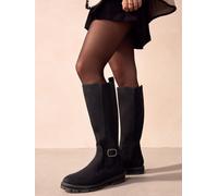 Next Black Standard/Wide Fit Knee High Buckle Chelsea Boots