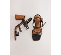 Next Black Strappy Buckle Block Heel Sandals