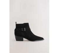 Next Black Suede Forever Comfort Burnished Ankle Strap Boots