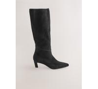 Next Black Suede Forever Comfort Knee High Chisel Toe Heeled Boots