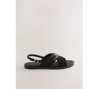 Next Black Suede Standard/Wide Fit Forever Comfort Buckle Detail Sling Back Sandals
