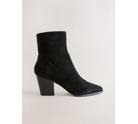 Next Black Suede Western Block Heel Ankle Boots