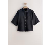 Next Black Textured Short Sleeve Shirt with Linen Black EU 38 Petite (UK 10 P)