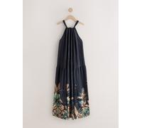 Next Black Tropical Leaf Print Maxi Dress Black EU 48 (UK 20)
