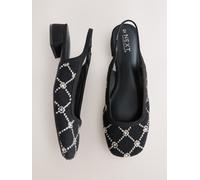 Next Black Tweed Forever Comfort Tweed Square Toe Slingback Shoes Black Tweed EU 42 (UK 8)