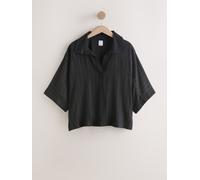 Next Black V-Neck Linen Blend Rugby Shirt Black EU 36 (UK 8)