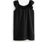 Next Black V-Neck Ruffle Sleeve Mini Dress with Linen Black EU 46 (UK 18)