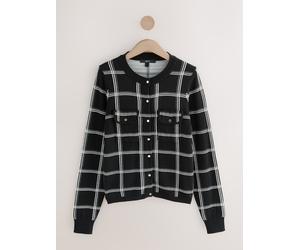 Next Black/White Check Soft Touch Cotton Rich Pocket Front Cardigan
