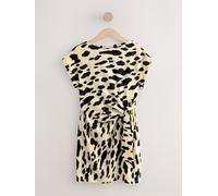 Next Black/White Cow Print Textured Drape Tie Front Mini Dress Black/White Cow Print EU 42 Tall (UK 14 T)