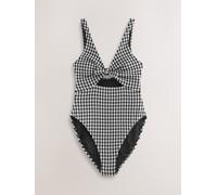 Next Black/White Crinkle Gingham Cutout Plunge Tummy Control Swimsuit