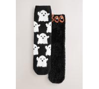 Next Black/White Ghosts Cosy Ankle Socks 2 Pack