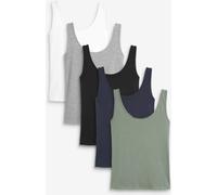 NEXT Femme Débardeurs à Bretelles Larges, Lot de 5 Black/White/Grey/Navy Blue/Green 36
