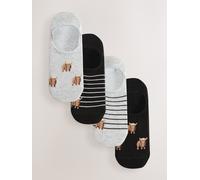 Next Black/White Hamish The Highland Cow Stripe Invisible Trainer Socks 4 Pack