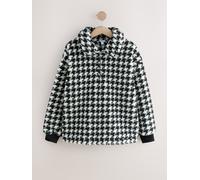 Next Black/White Houndstooth Check Jacquard Teddy Borg Quarter Zip Fleece Sweatshirt
