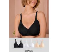 Next Black/White/Pastel Rose Nude Pad Non Wire DD+ Cotton Blend Ultimate Comfort Bras 3 Pack