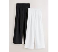 Next Black/White Pleated Wide Leg Trousers 2 Pack with Linen