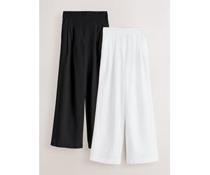 Next Black/White Pleated Wide Leg Trousers 2 Pack with Linen