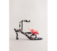 Next Black/White Polkadot Forever Comfort 3D Flower Heeled Sandals