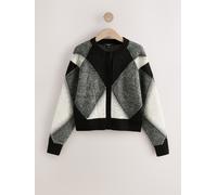 Next Black/White Sparkle Argyle Crew Neck Cardigan With Wool