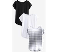 Next Black/White/Stripe Cap Sleeve 100% Cotton T-Shirts 3 Pack