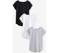 Next Black/White/Stripe Cap Sleeve Cotton T-Shirts 3 Pack