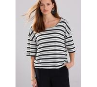 Next Black/White Stripe Linen Modal Blend Soft Touch Scoop Neck T-Shirt