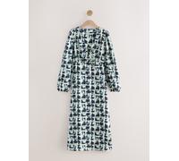 Next Black White Tile Print Long Sleeve Tie Front Midi Dress Black White Tile Print 4 P