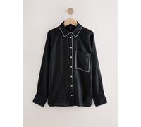 Next Black with White Stitch 100% Linen Button Down Relaxed Long Sleeve Shirt Black With White Stitch EU 48 (UK 20)