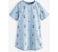 Next Bleach Floral Embroidered 100% Cotton Short Sleeve Denim T-Shirt Dress Bleach Floral Embroidered L Reg