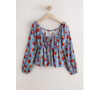 Next Blue Apple Print Long Sleeve Milkmaid Top
