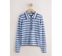 Next Blue/Black Stripe Long Sleeve Knit Look Polo Top