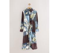 Next Blue/Brown Spliced Print Twist Front Maxi Shirt Dress Blue/Brown Spliced Print EU 42 (UK 14)