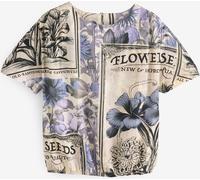 Next Blue/Cream Print Bubble Hem Boxy T-Shirt