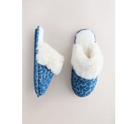 Next Blue Denim Leopard Faux Fur Denim Mules