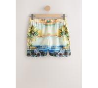 Next Blue/Ecru Landscape Print Elasticated Waist Shorts with Linen Blue/Ecru Landscape Print EU 42 (UK 14)