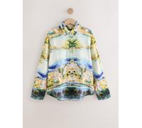 Next Blue/Ecru Landscape Print Relaxed Long Sleeve Shirt With Linen Blue/Ecru Landscape Print EU 40 (UK 12)