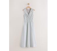 Next Blue/Ecru Pattern Stripe V-Neck Shirred Body Maxi Dress Blue/Ecru Pattern Stripe EU 34 (UK 6)