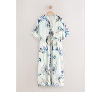 Next Blue Floral 100% Cotton Tie Waist Maxi Kimono
