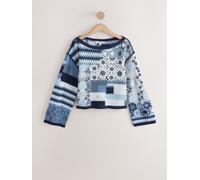 Next Blue Floral Cotton Rich Crochet Long Sleeve Off The Shoulder Jumper