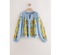 Next Blue Floral Print Long Sleeve Notch Neck Top