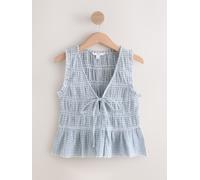 Next Blue Gingham Shirred Tie Front Sleeveless Top